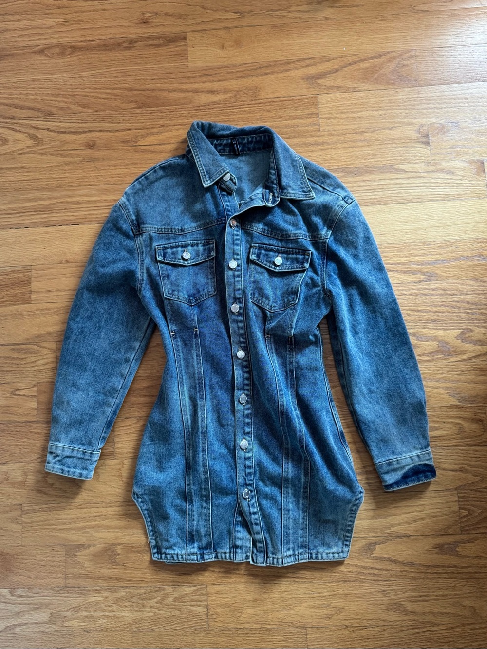 PrettyLittleThing Fitted Blue Denim Jacket Dress